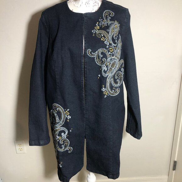 Jessica London Embroidered Denim Coat – (Vintage-Inspired Statement Jacket) - Picture 4 of 14